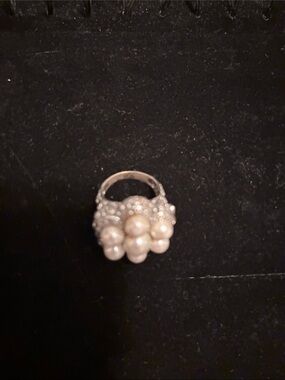Classic Pearl Cluster Cocktail Ring - White Pearls on Silver